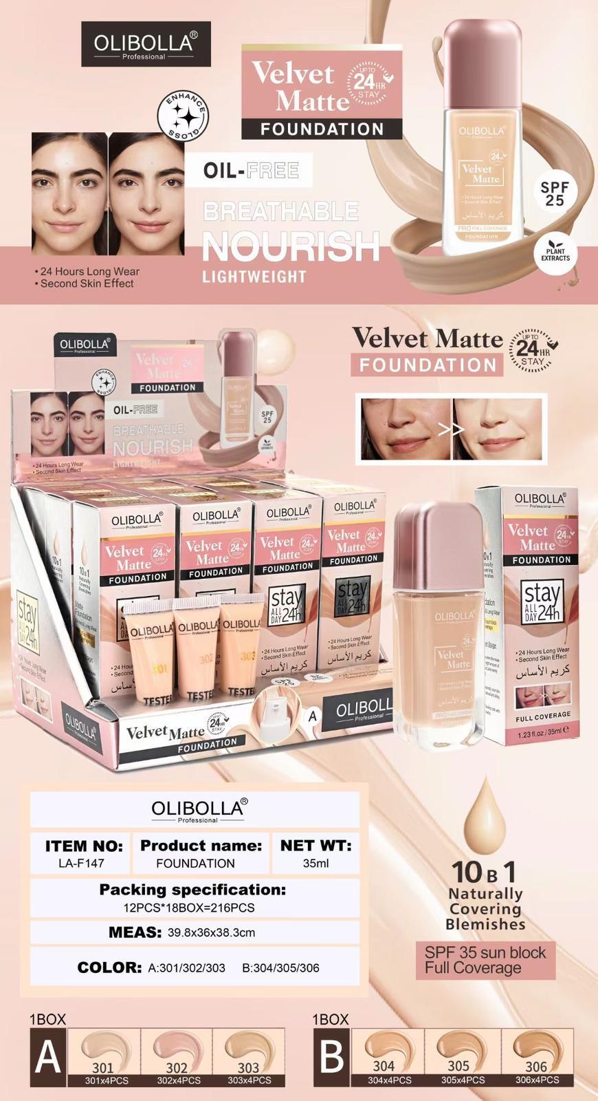 OLIBOLLA VELVET MATTE FONDOTINTA
 [Confezione da 12 pezzi]