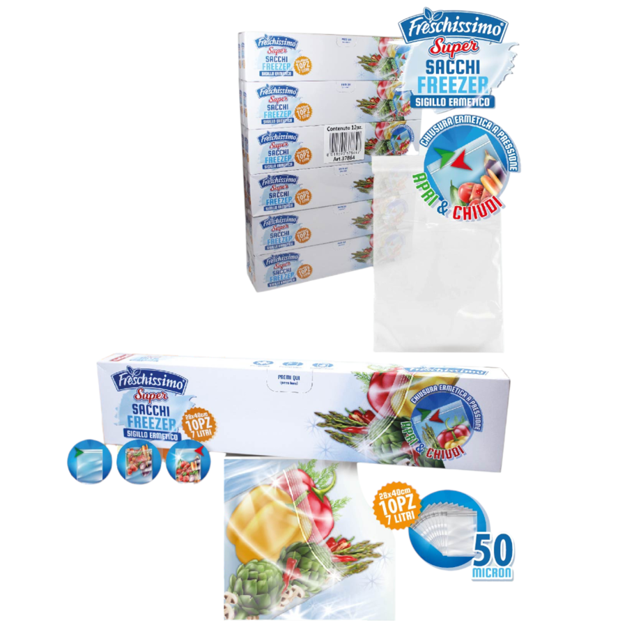 FATIGATI SACCHI FREEZER ERMETICI 28X40 10 PEZZI (Confezione da 12 pezzi) 