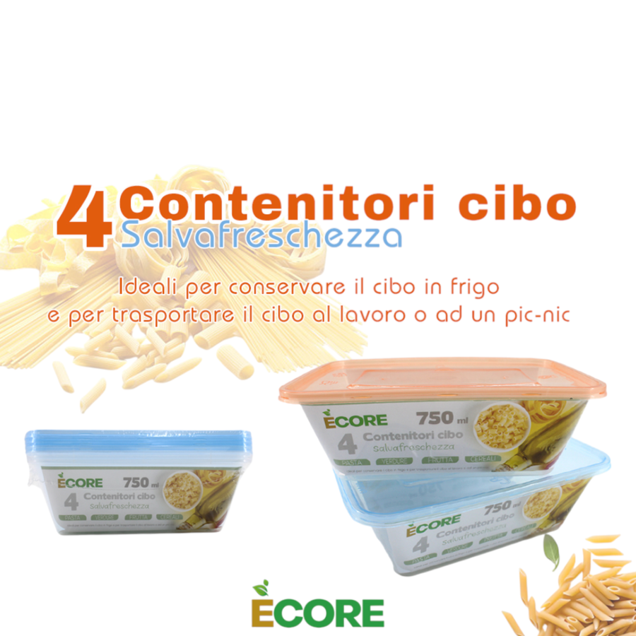INTRADE CONTENITORE CIBO 4 PEZZI 750 ML (Confezione da 12 pezzi) 