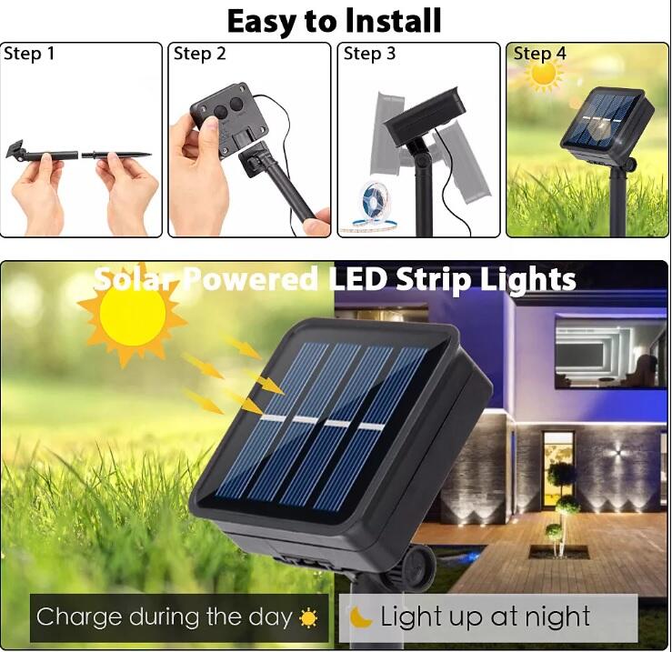 LUCI DI NATALE STRISCIA NATALIZIA CATENA LUMINOSA A LED DA ESTERNO CON PANNELLO ENERGIA SOLARE CON PICCHETTO - BOBINA DA 10 METRI CON 100 LED CON COLORE LUCE 3000K BIANCO CALDO (GIALLO) IP65