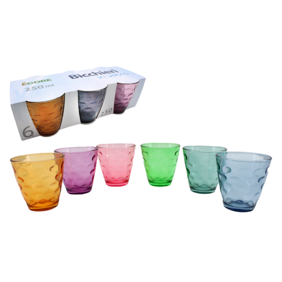 INTRADE BICCHIERI ACQUA 6 PEZZI 250 ML COLORATI (Confezione da 3 pezzi) 