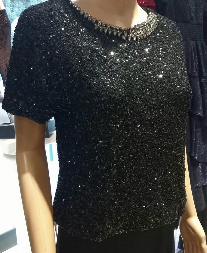 Stretch sequin sweater lined with rhinestone crew neck 6-0050
