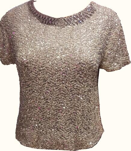Stretch sequin sweater lined with rhinestone crew neck 6-0050