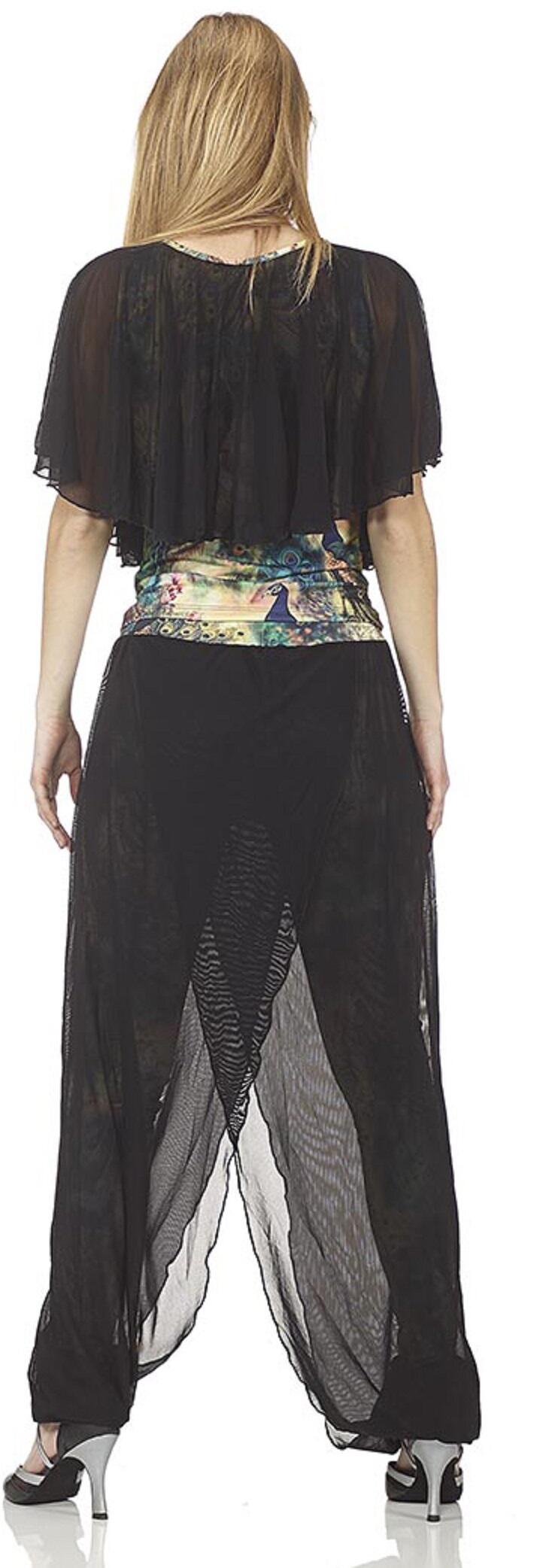 Completo maglia e pantalone in lycra fantasia verde doppiata con tulle nero 3-0017