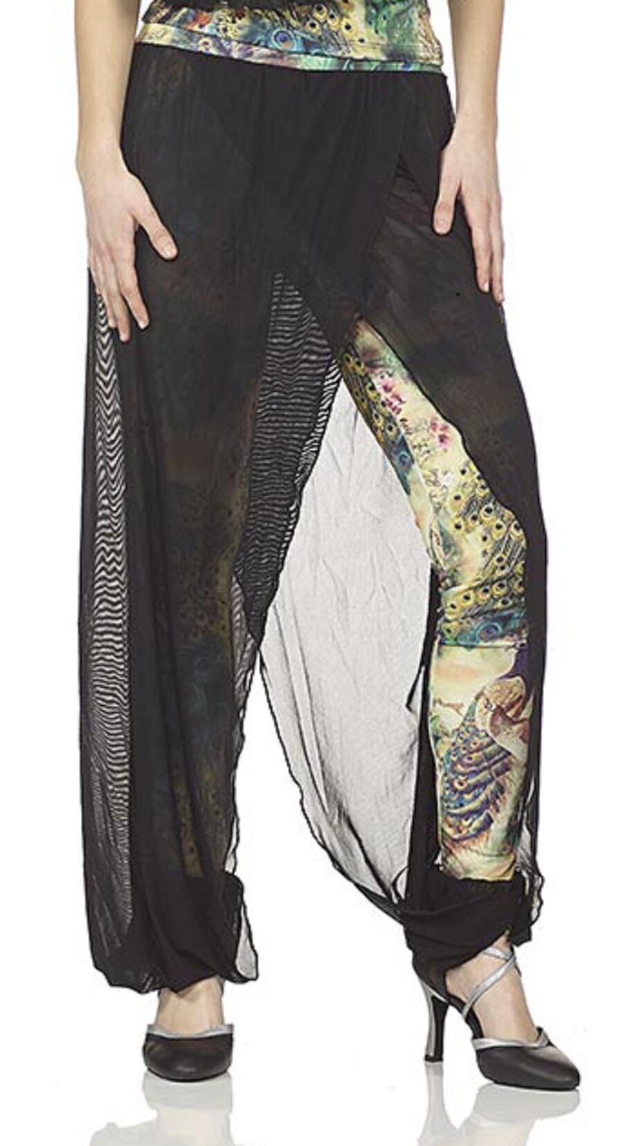 Completo maglia e pantalone in lycra fantasia verde doppiata con tulle nero 3-0017