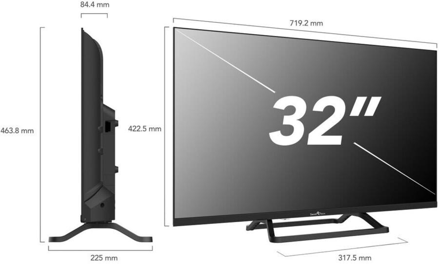 TV 32" Display HD Audio Stereo 6Watt, FULL-LED DVB-T2/S2/C SmartTech