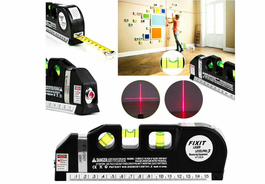 Livella laser con metro a nastro 250cm misuratore linee puntatore multifunzione