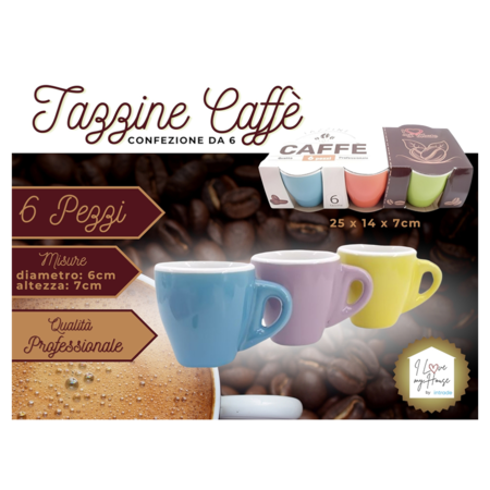 INTRADE TAZZINE CAFFE' IN CERAMICA COLORATE 6 PEZZI (Confezione da 3 pezzi) 
