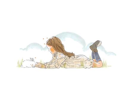by·bm - childhood illustration, stampa fine art A3 (29,7x42 cm): MON PETIT LAPIN A BIEN DU CHAGRIN