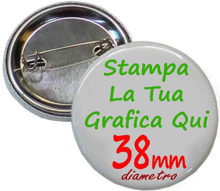 20 Spille da 38mm Spilla SPILLETTE Pins Personalizzate con Il Tuo Logo - Grafica, diametro 38 ø mm