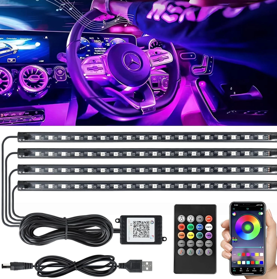 Kit led interno per auto led ambientali con telecomando e app strisce neon 12 V