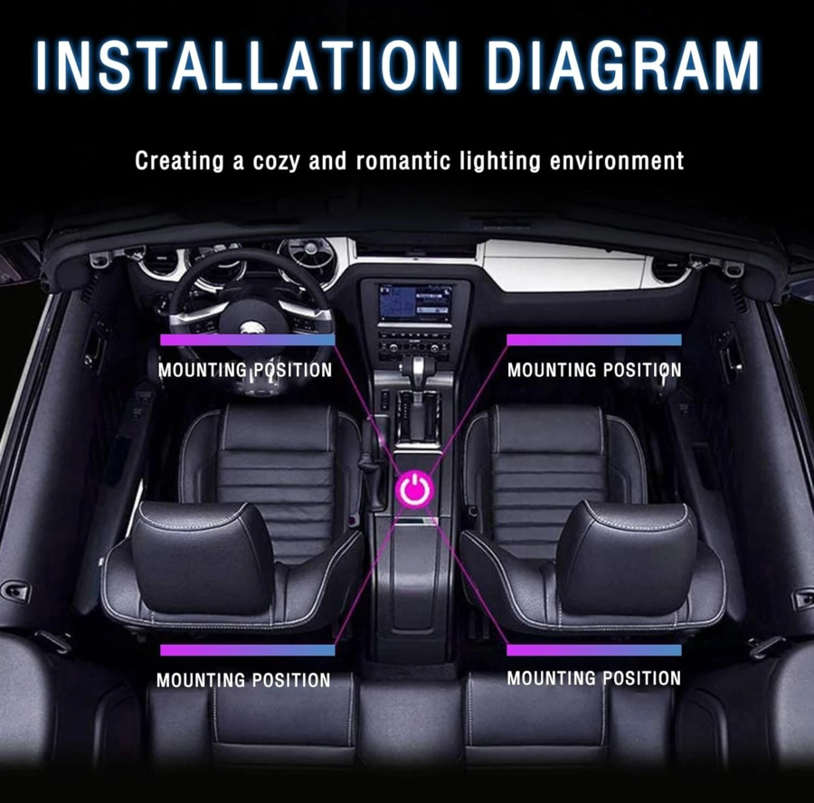 Kit led interno per auto led ambientali con telecomando e app strisce neon 12 V