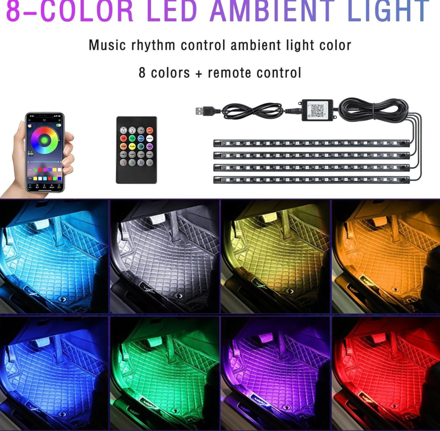 Kit led interno per auto led ambientali con telecomando e app strisce neon 12 V