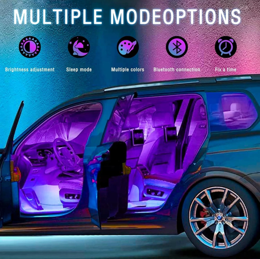Kit led interno per auto led ambientali con telecomando e app strisce neon 12 V