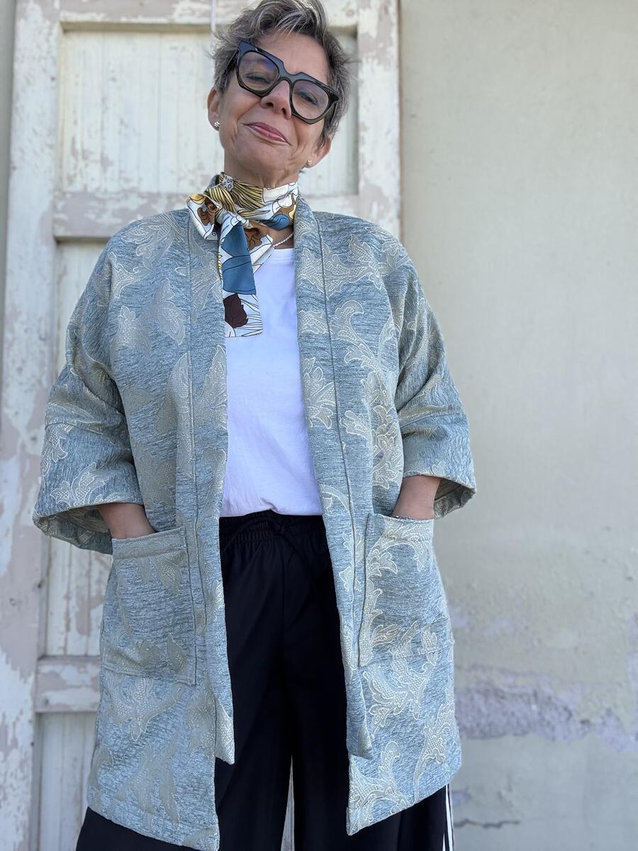 Kimono verde acqua con lavorazione lamè