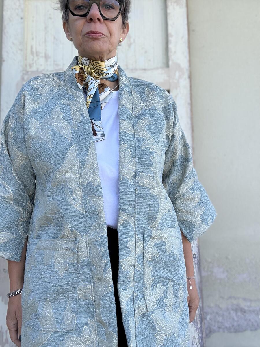 Kimono verde acqua con lavorazione lamè