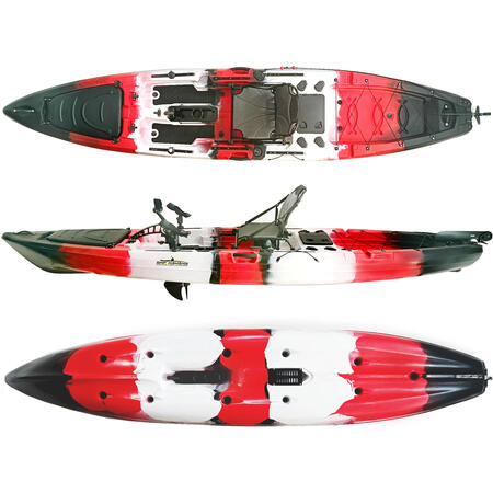 Kayak da Pesca a Pedali SKF Pedal Power 13 - 415 cm - 39 kg - Rosso Nero Bianco