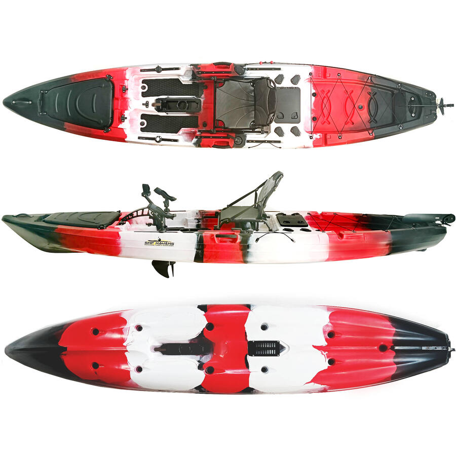 Kayak da Pesca a Pedali SKF Pedal Power 13 - 415 cm - 39 kg - Rosso Nero Bianco