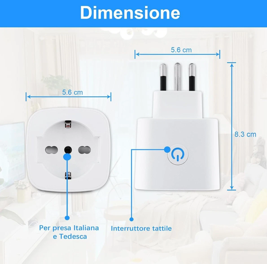 PRESA INTELLIGENTE WIFI 10A TIMER ALEXA GOOGLE HOME SMART LIFE TUYA PLUG SHUKO