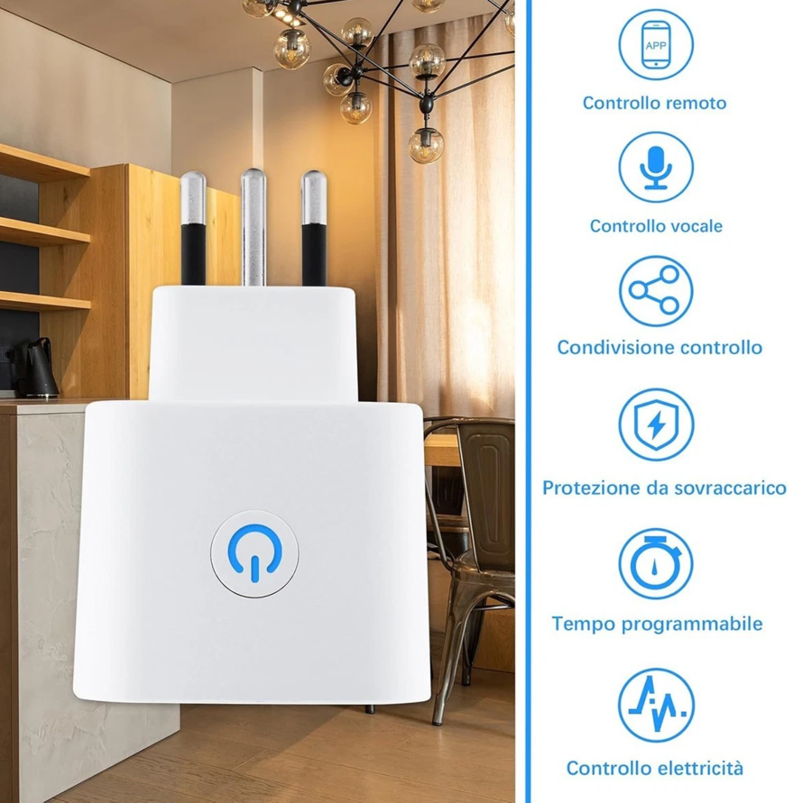 PRESA INTELLIGENTE WIFI 10A TIMER ALEXA GOOGLE HOME SMART LIFE TUYA PLUG SHUKO