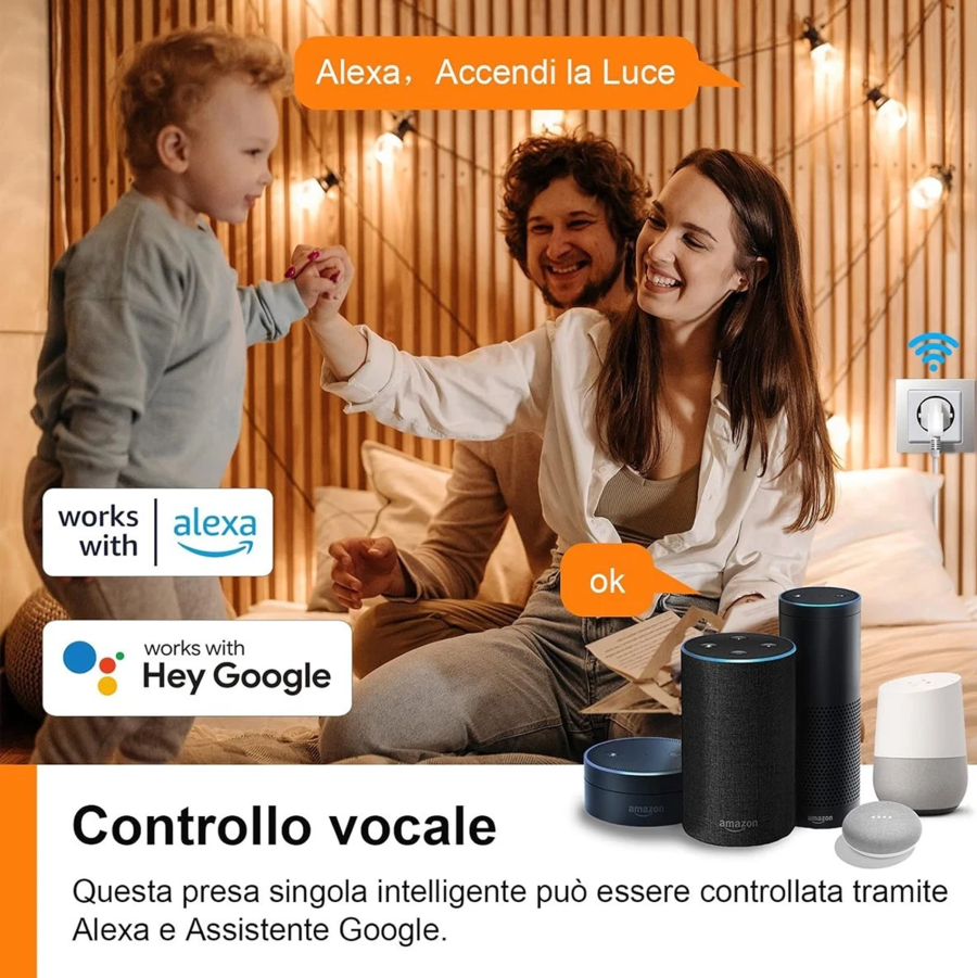 PRESA INTELLIGENTE WIFI 10A TIMER ALEXA GOOGLE HOME SMART LIFE TUYA PLUG SHUKO