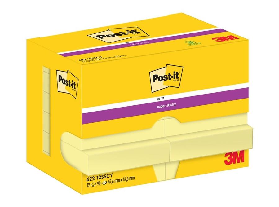 CONFEZIONE 12 BLOCCHI POST-IT Super Sticky 622 Giallo Canary – 47,6x47,6mm