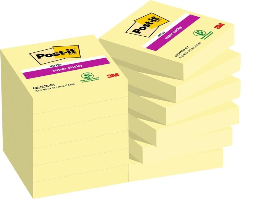 CONFEZIONE 12 BLOCCHI POST-IT Super Sticky 622 Giallo Canary – 47,6x47,6mm