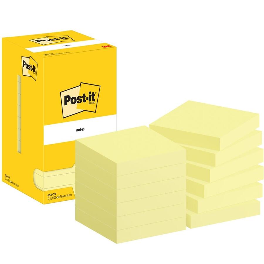 CONFEZIONE 12 BLOCCHI POST-IT 654 Giallo Canary – 76x76mm – 100 fogli