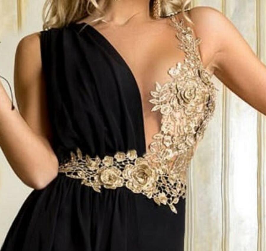 0652 FANTASTIC JUMPSUIT WITH TULLE AND MACRAME 'GOLD SIDE PANEL 
