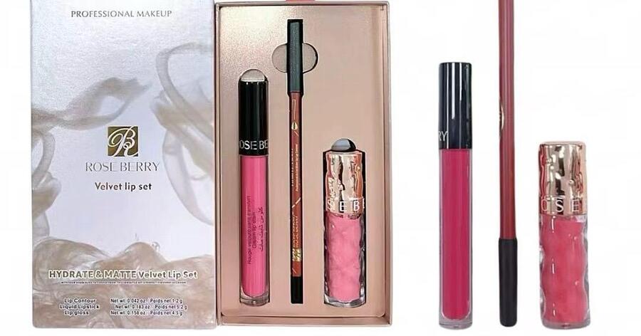 ROSE BERRY VELVET LIP SET DA 3 PEZZI
 [Conf.da 6 set]
