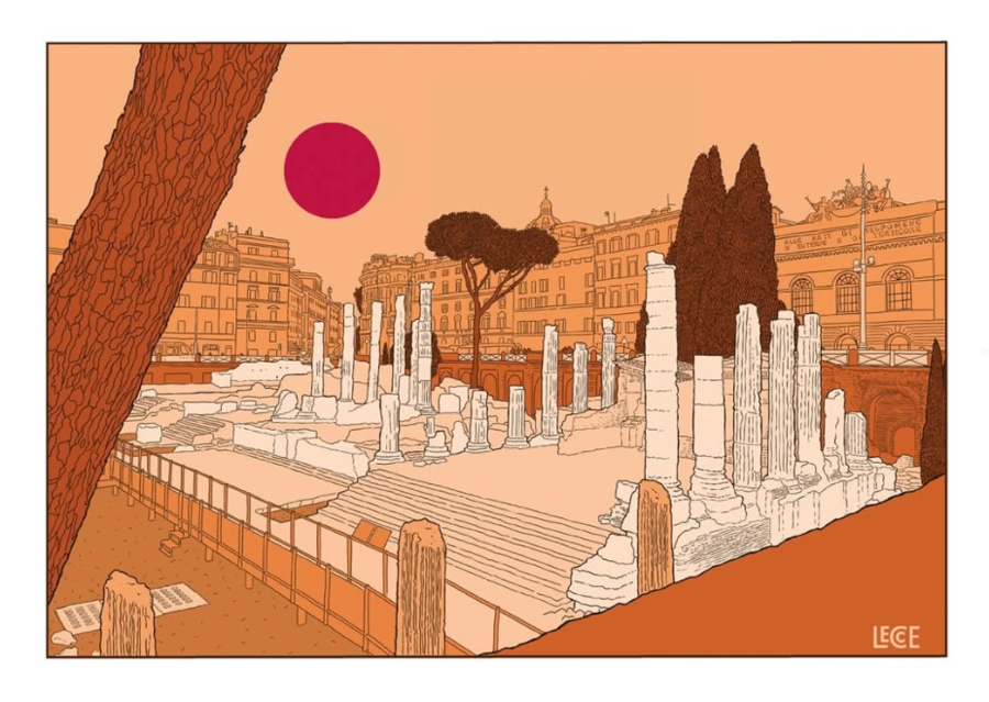EMILIO LECCE, STAMPA FIRMATA 42x29,7 cm: Largo Argentina