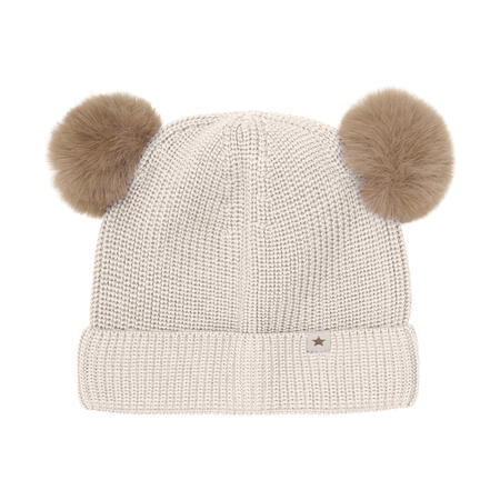 Berretto in Lana Merino con Doppio Pompom – Sand Melange | HUTTEliHUT