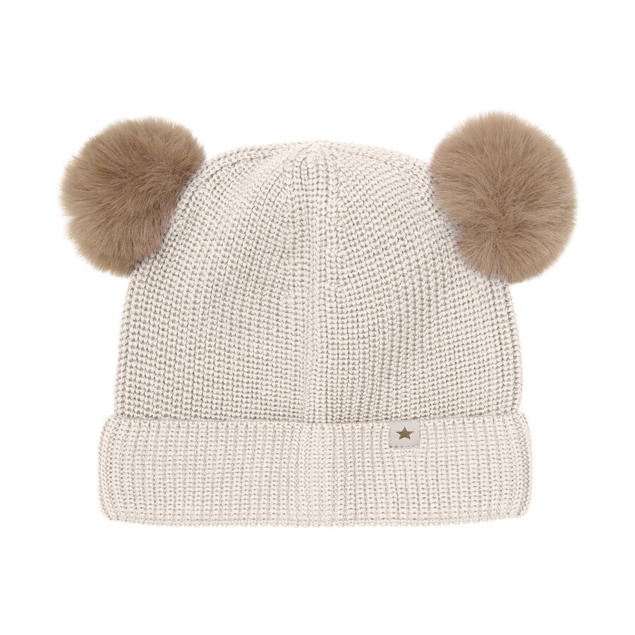Berretto in Lana Merino con Doppio Pompom – Sand Melange | HUTTEliHUT
