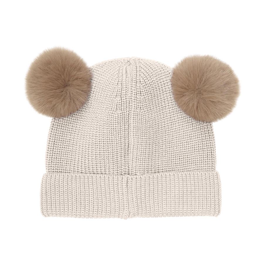 Berretto in Lana Merino con Doppio Pompom – Sand Melange | HUTTEliHUT