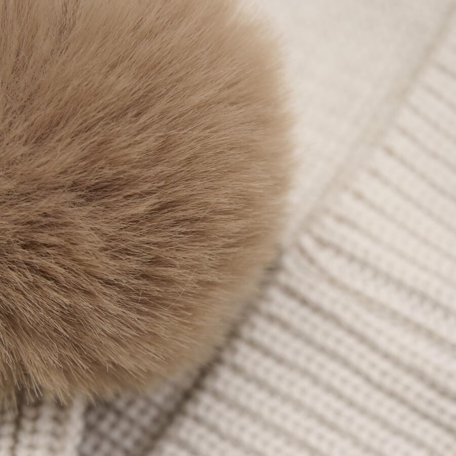 Berretto in Lana Merino con Doppio Pompom – Sand Melange | HUTTEliHUT