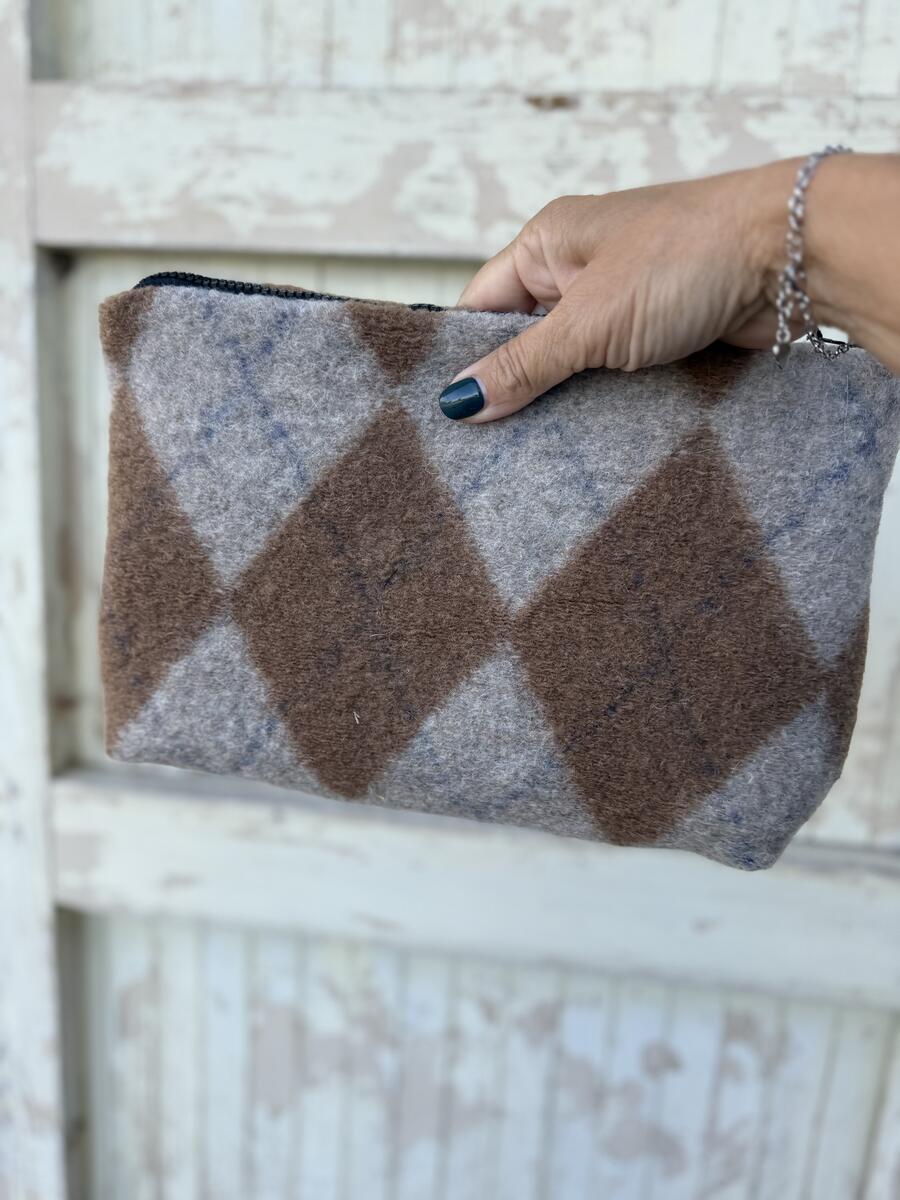 Clutch rombi marrone e beige