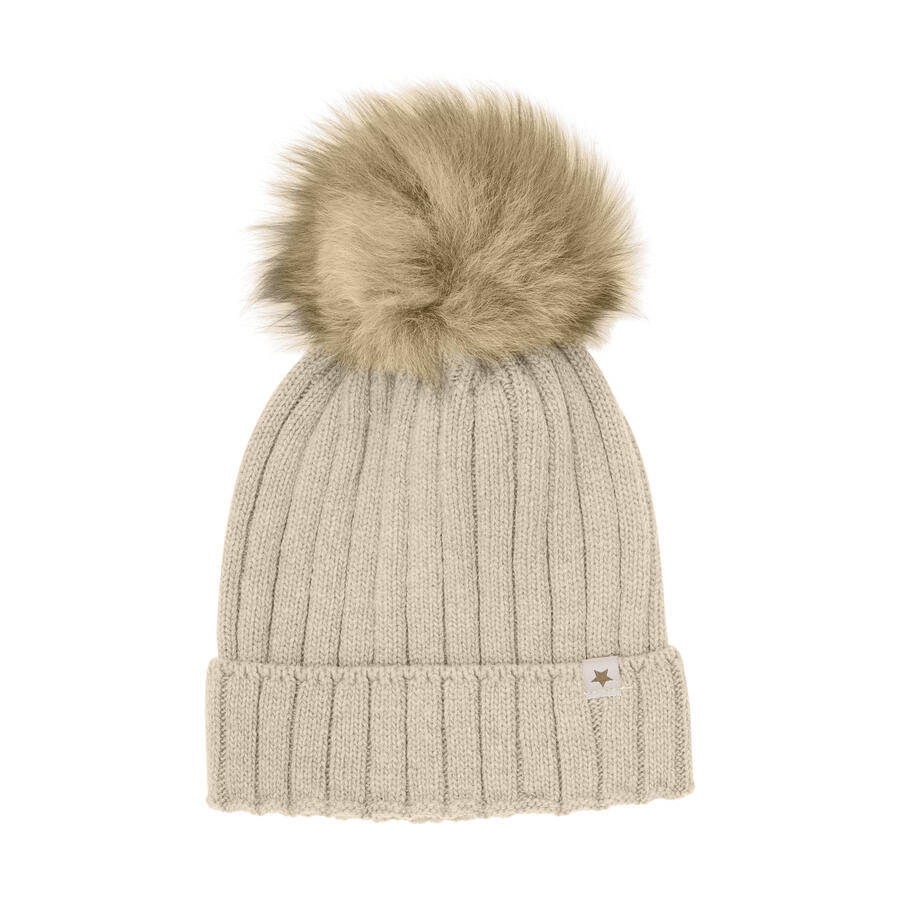 Berretto in maglia con pompom in alpaca – HUTTEliHUT Sand Melange