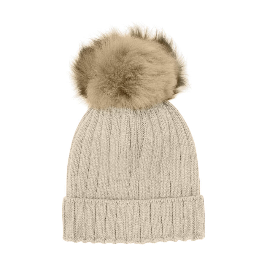 Berretto in maglia con pompom in alpaca – HUTTEliHUT Sand Melange