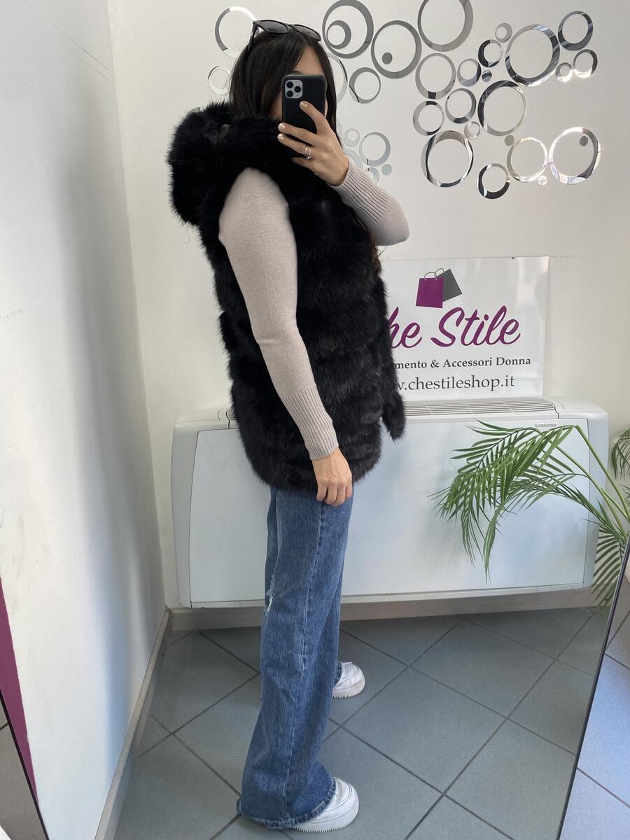 NOVITÀ Eco pelliccia smanicata con cappuccio