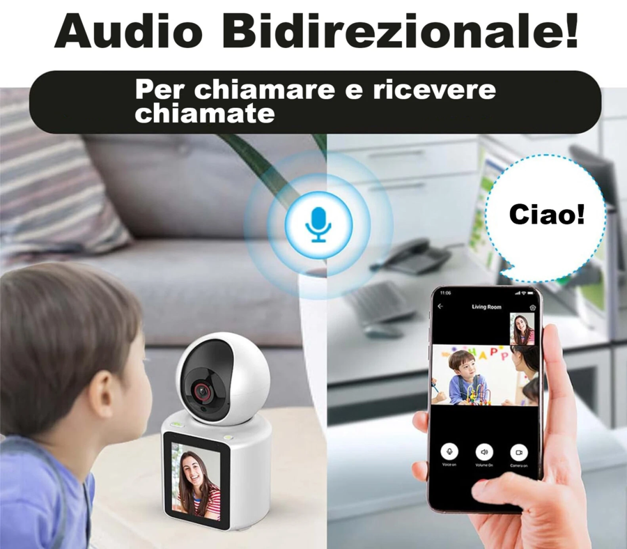 Telecamera con display WiFi con Videochiamata Monitor per Bambini Anziani ir