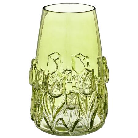 Glass vase with tulip relief, conical, 15x15x22cm, green