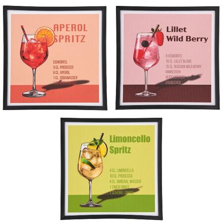 Canvas mural COCKTAILS in PS frame, 3 assort., 30x30x2cm, colourful, Lepuro
