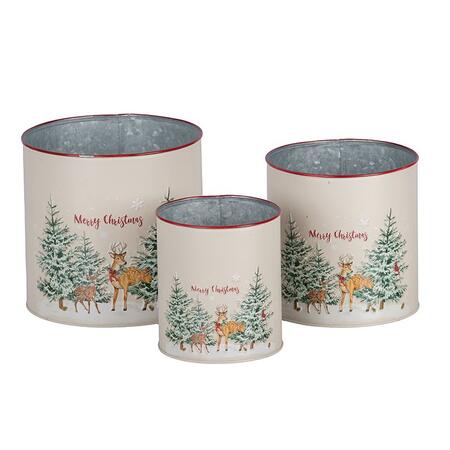 Secchielli tondi dritti s/3 metallo bianco Natale