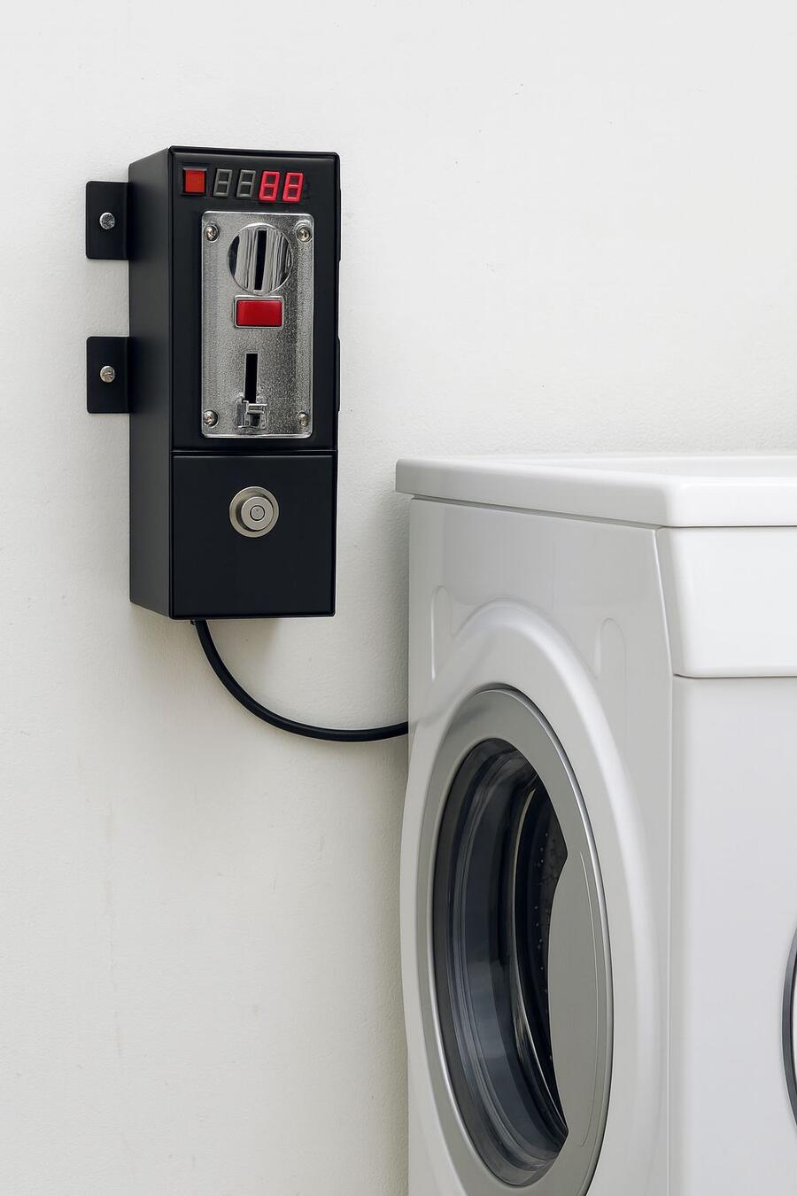 Gettoniera per Lavatrice Domestica con Staffe di Fissaggio a Parete – Controllo a Tempo per B&B e Strutture Ricettive (max 1900W)