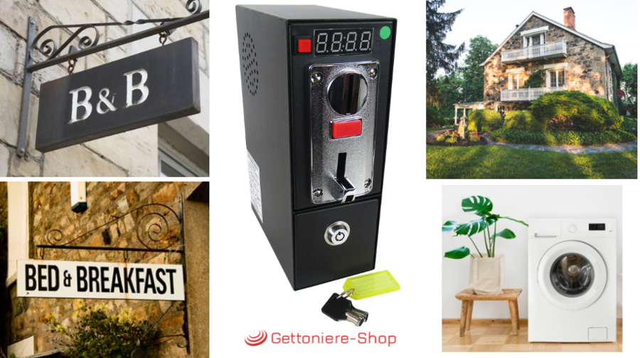 Gettoniera per Lavatrice Domestica con Staffe di Fissaggio a Parete – Controllo a Tempo per B&B e Strutture Ricettive (max 1900W)