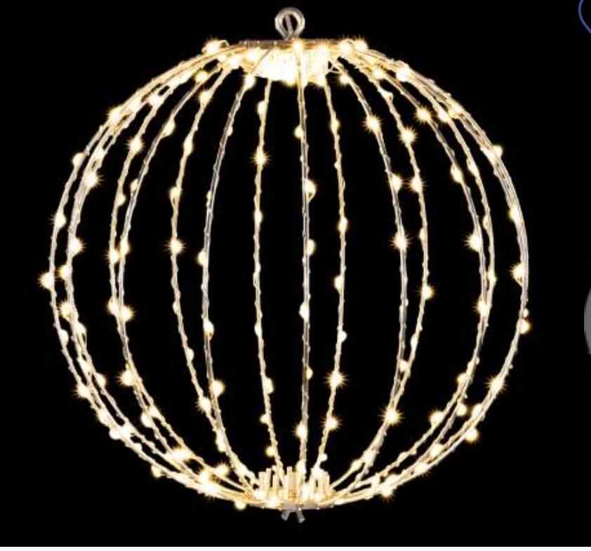 PALLA LUMINOSA A LED BIANCO CALDO DA APPENDERE CON ANIMA IN METALLO MISURA 30 / 40 / 50CM CAVO 5 METRI PER ESTERNO ED INTERNO 