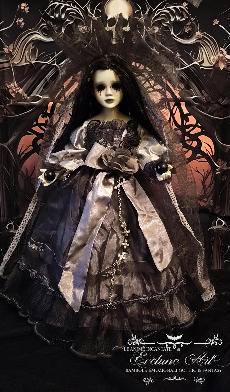 Noctalia  - Bambola in porcellana goth creepy