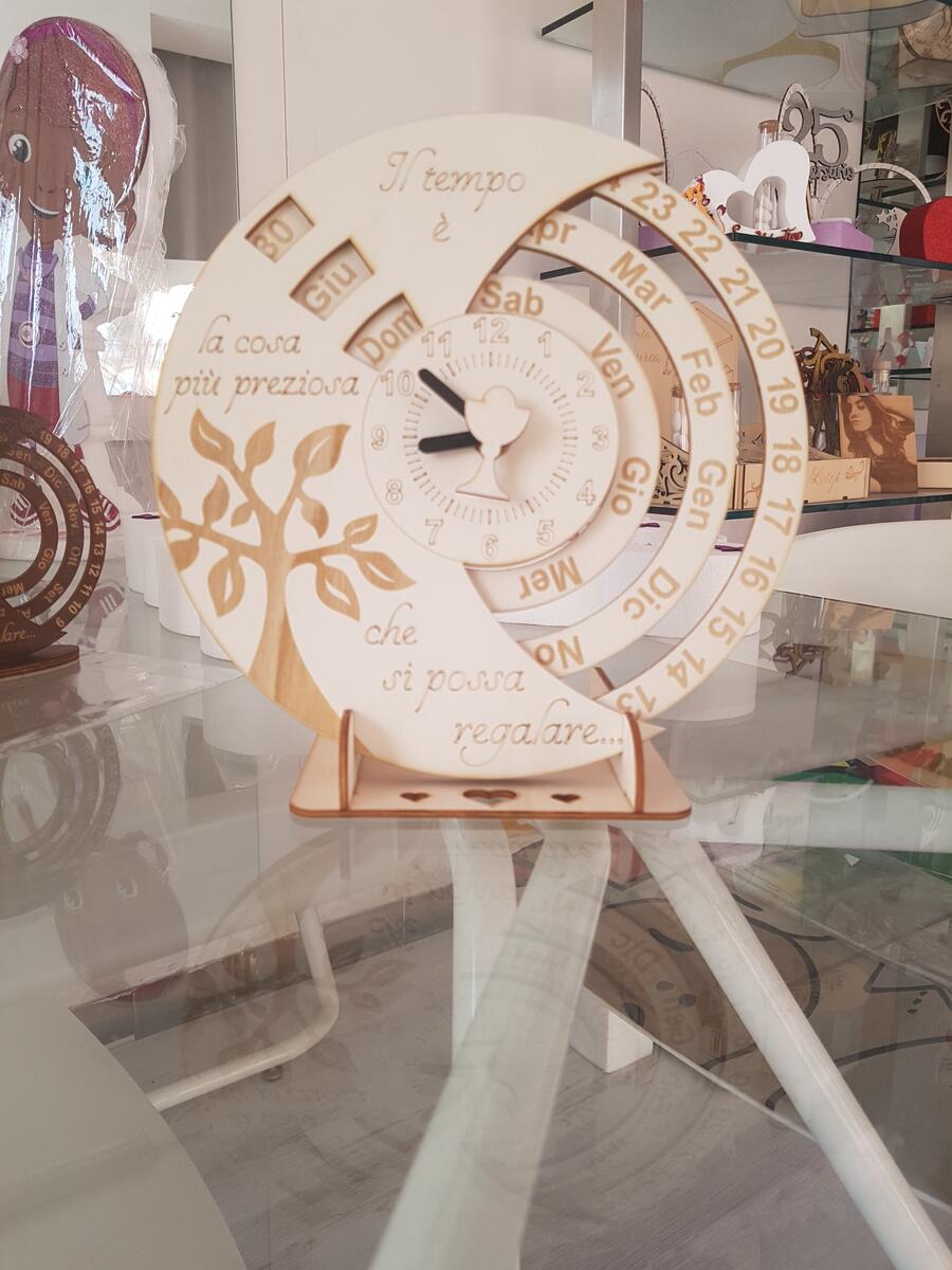 Orologio Calendario perpetuo 23cm legno naturale cofanetto legno