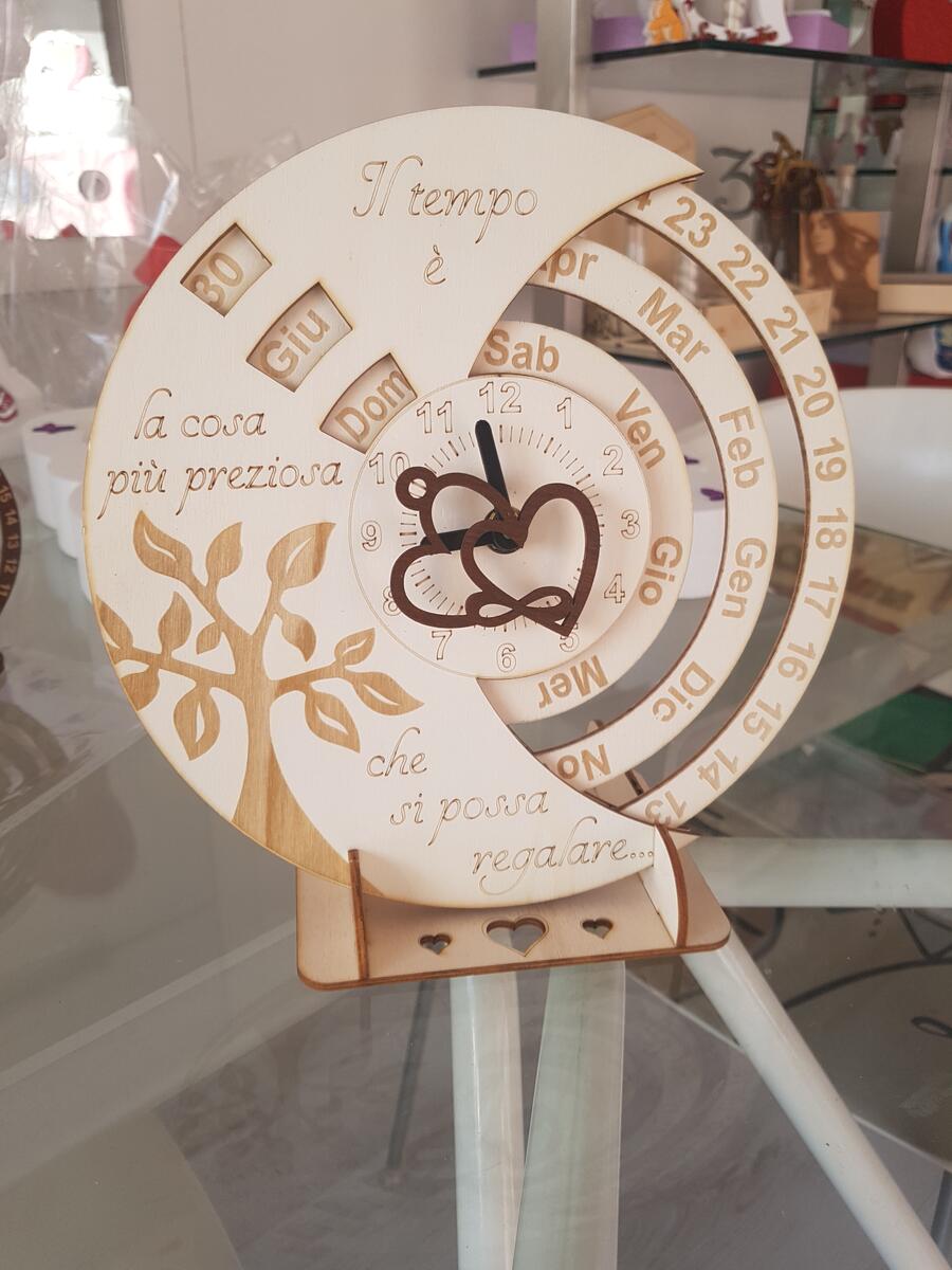 Orologio Calendario perpetuo 23cm legno naturale cofanetto legno