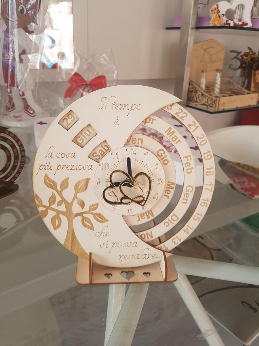 Orologio Calendario perpetuo 23cm legno naturale cofanetto legno